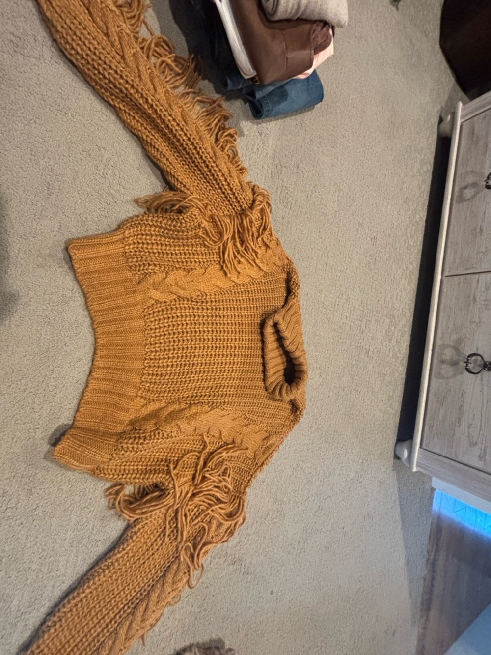 Chunky Mustard Fringe Cable Knit Sweater - Women's